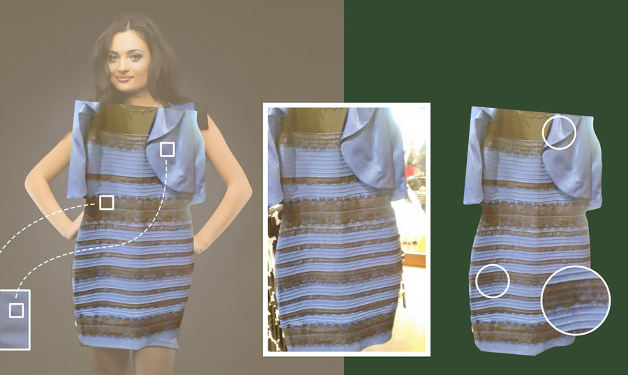 По центру оригинал, а слева и справа то же платье, вырезанное по контуру