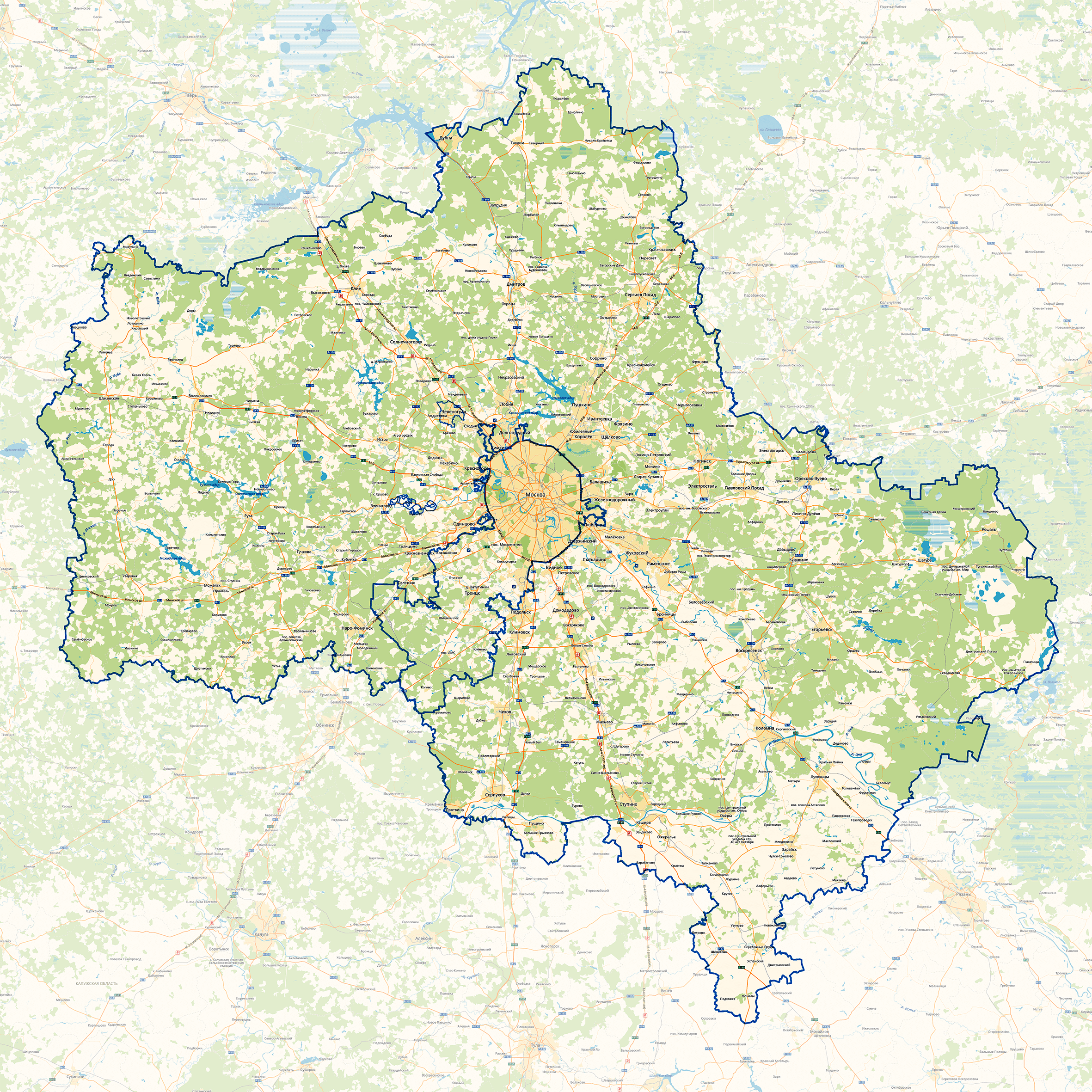 Географическая карта Московской области с городами